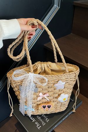 Summer Woven Straw Beach Bag for Women - 2025 Vacation Shoulder Tote, Island Style Vegetable Basket Bag