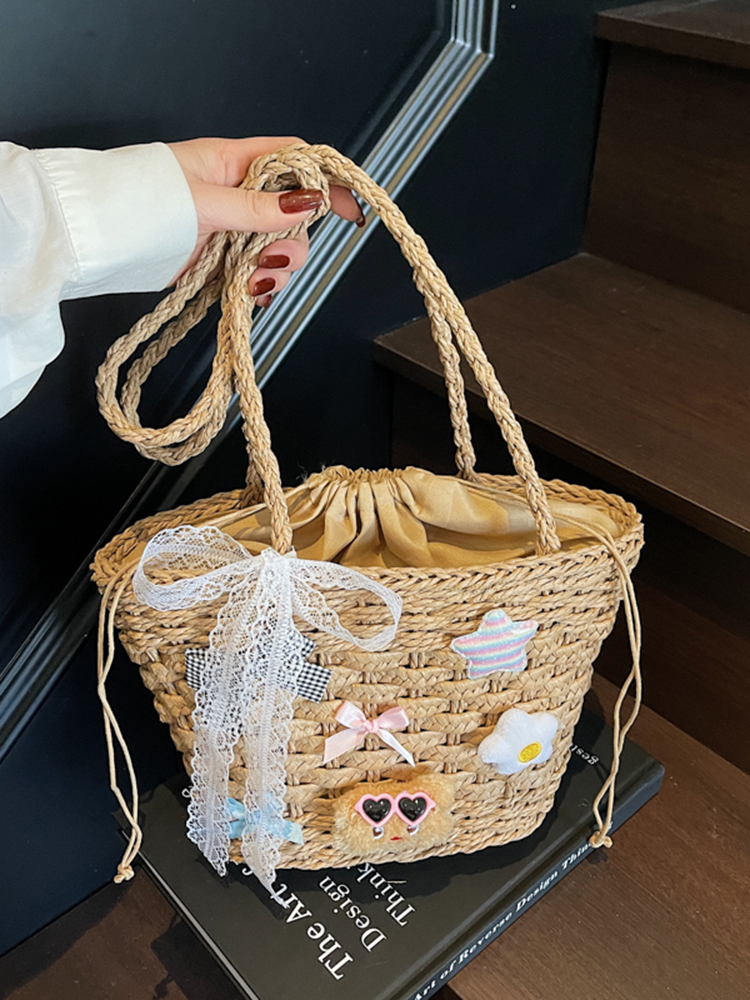 Summer Woven Straw Beach Bag for Women - 2025 Vacation Shoulder Tote, Island Style Vegetable Basket Bag Summer Woven Straw Beach Bag for Women - 2025 Vacation Shoulder Tote, Island Style Vegetable Basket Bag