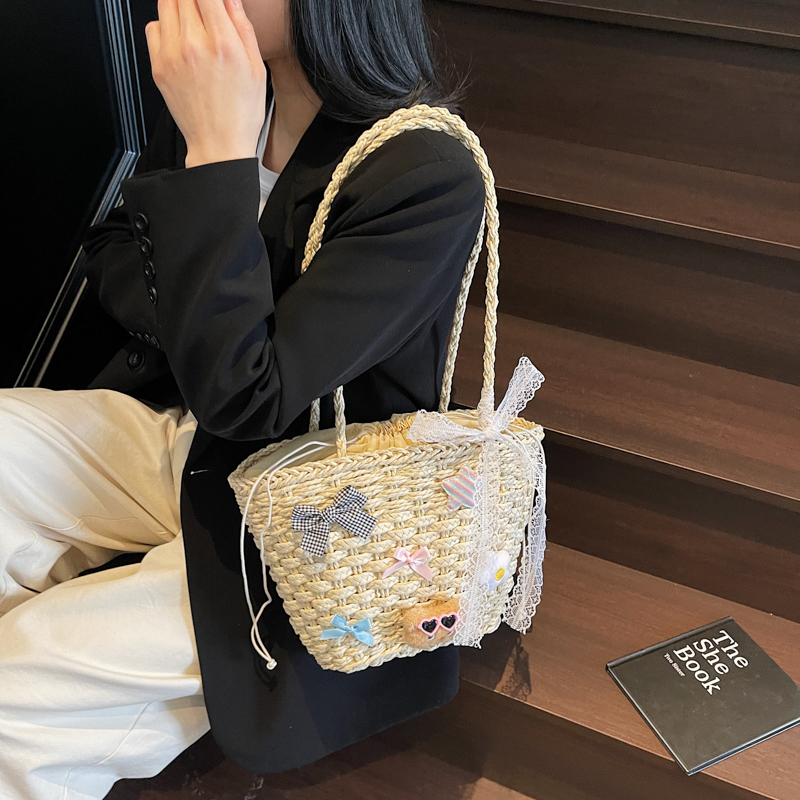 Summer Woven Straw Beach Bag for Women - 2025 Vacation Shoulder Tote, Island Style Vegetable Basket Bag Summer Woven Straw Beach Bag for Women - 2025 Vacation Shoulder Tote, Island Style Vegetable Basket Bag