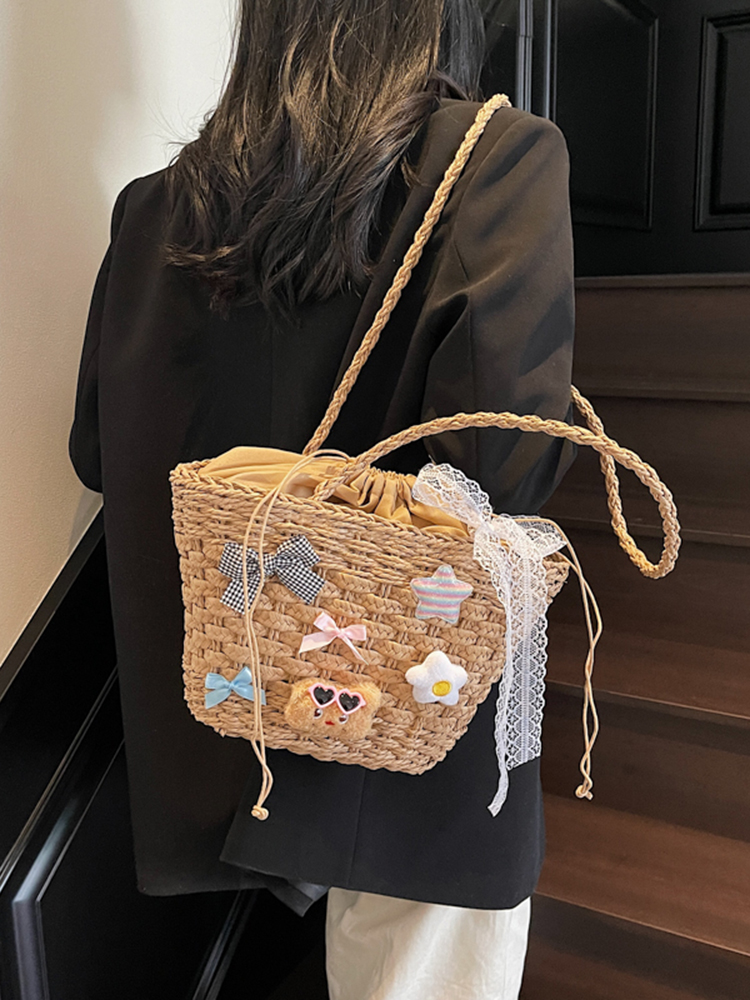 Summer Woven Straw Beach Bag for Women - 2025 Vacation Shoulder Tote, Island Style Vegetable Basket Bag Summer Woven Straw Beach Bag for Women - 2025 Vacation Shoulder Tote, Island Style Vegetable Basket Bag