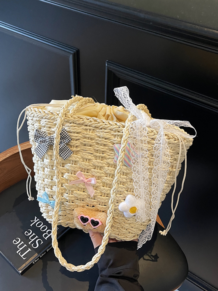 Summer Woven Straw Beach Bag for Women - 2025 Vacation Shoulder Tote, Island Style Vegetable Basket Bag Summer Woven Straw Beach Bag for Women - 2025 Vacation Shoulder Tote, Island Style Vegetable Basket Bag