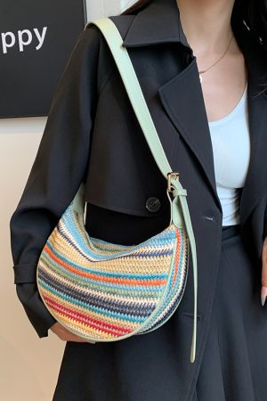 Summer Woven Straw Dumpling Bag for Women - Brown Crossbody Phone Bag, Perfect for Beach Vacations 2025