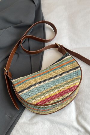 Summer Woven Straw Dumpling Bag for Women - Brown Crossbody Phone Bag, Perfect for Beach Vacations 2025