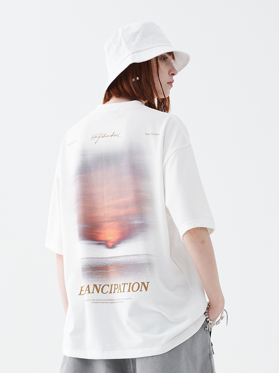 Sunset American Street Short Sleeve Pure Cotton T-Shirt for Couples - Trendy 90s Inspired Fashion Sunset American Street Short Sleeve Pure Cotton T-Shirt for Couples - Trendy 90s Inspired Fashion