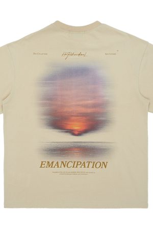 Sunset American Street Short Sleeve Pure Cotton T-Shirt for Couples - Trendy 90s Inspired Fashion