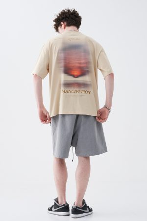 Sunset American Street Short Sleeve Pure Cotton T-Shirt for Couples - Trendy 90s Inspired Fashion