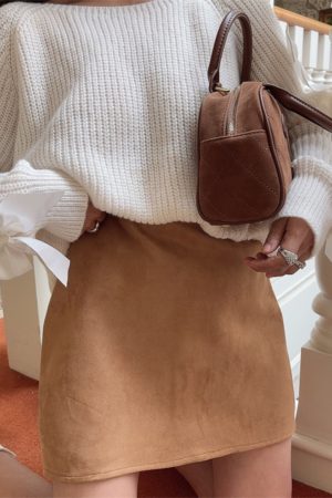 Super Versatile Handmade Retro Suede High-Waisted A-Line Half Skirt for Women - Stylish Short Skirt for Summer Fashion