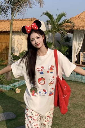 Sweet and Spicy Kitty Cat Short Sleeve T-Shirt for Women - American Style Slim Fit Top - 2025 Summer Versatile 90s Y2K Fashion