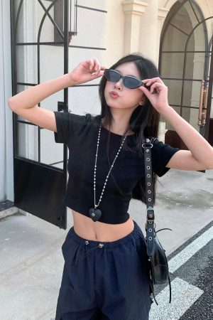 Sweet Cool Hot Girl Crop Short Sleeve T-Shirt for Women - 2025 Summer American Style Regular Fit