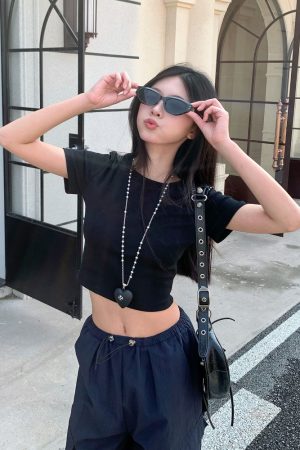 Sweet Cool Hot Girl Crop Short Sleeve T-Shirt for Women - 2025 Summer American Style Regular Fit