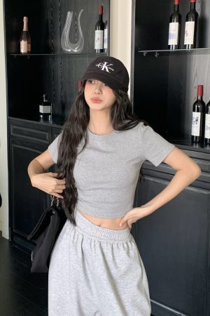 Sweet Cool Hot Girl Crop Short Sleeve T-Shirt for Women - 2025 Summer American Style Regular Fit