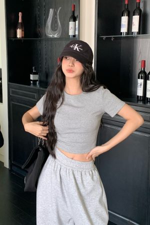 Sweet Cool Hot Girl Crop Short Sleeve T-Shirt for Women - 2025 Summer American Style Regular Fit