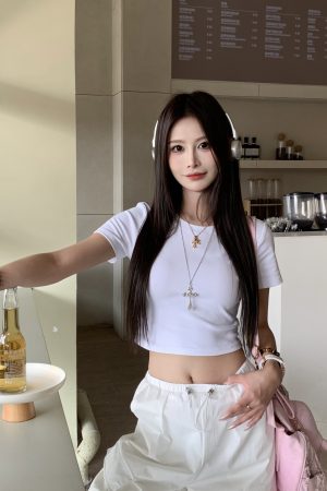 Sweet Cool Hot Girl Crop Short Sleeve T-Shirt for Women - 2025 Summer American Style Regular Fit