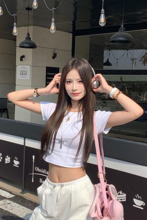 Sweet Cool Hot Girl Crop Short Sleeve T-Shirt for Women - 2025 Summer American Style Regular Fit