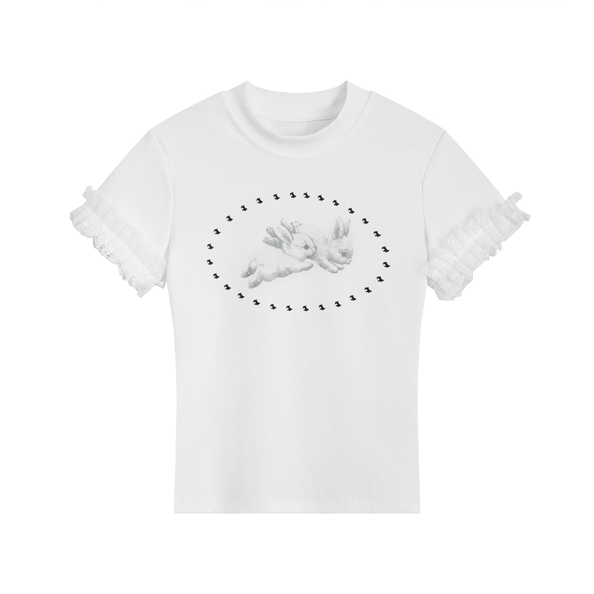 Sweet Cool Lace Spliced Rabbit Shoulder Short Sleeve T-Shirt for Women - Y2K Slim Fit Summer Top Sweet Cool Lace Spliced Rabbit Shoulder Short Sleeve T-Shirt for Women - Y2K Slim Fit Summer Top