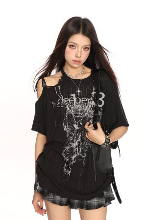 Sweet Cool Y2K Lace Off-Shoulder Short Sleeve T-Shirt for Women - Summer Loose Slimming Top in Trendy Casual Style