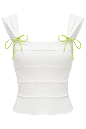 Textured Bow Tie Vest Tank Top for Women - Summer One-Shoulder Backless Style, European American Fashion, Trendy Unique Design