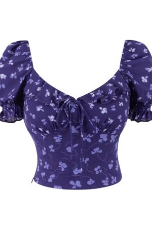 Thai-Style Handmade Spring/Summer 2025 French Ruffled Puff Sleeve Tie Short-Sleeve Shirt for Vacation