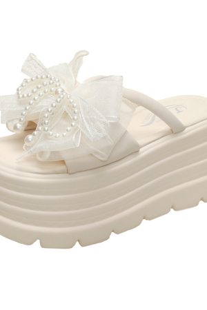 Thick-Soled Fairy-Style Pearl Slippers for Women - Summer 2025 Platform Sandals with 8cm Height Increase, Perfect for Skirts and Outdoor Wear