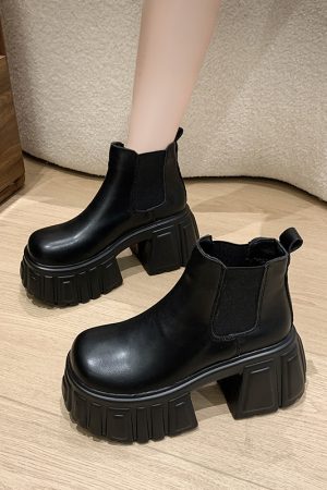 Thick-Soled Fleece-Lined Black Martin Boots for Women - 2024 Spring Autumn Chelsea Style Slim Ankle Boots for Winter Fashion