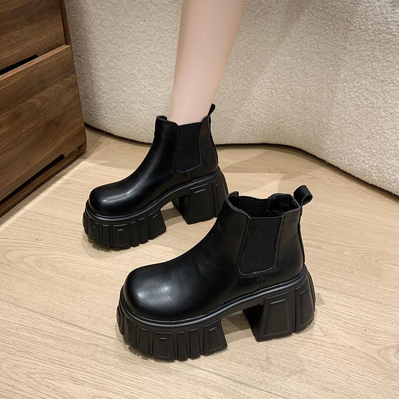 Thick-Soled Fleece-Lined Black Martin Boots for Women - 2024 Spring Autumn Chelsea Style Slim Ankle Boots for Winter Fashion Thick-Soled Fleece-Lined Black Martin Boots for Women - 2024 Spring Autumn Chelsea Style Slim Ankle Boots for Winter Fashion