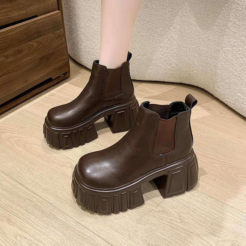 Thick-Soled Fleece-Lined Black Martin Boots for Women - 2024 Spring Autumn Chelsea Style Slim Ankle Boots for Winter Fashion Thick-Soled Fleece-Lined Black Martin Boots for Women - 2024 Spring Autumn Chelsea Style Slim Ankle Boots for Winter Fashion