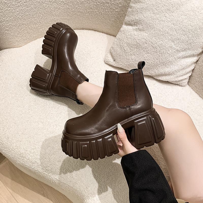 Thick-Soled Fleece-Lined Black Martin Boots for Women - 2024 Spring Autumn Chelsea Style Slim Ankle Boots for Winter Fashion Thick-Soled Fleece-Lined Black Martin Boots for Women - 2024 Spring Autumn Chelsea Style Slim Ankle Boots for Winter Fashion