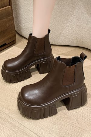 Thick-Soled Fleece-Lined Black Martin Boots for Women - 2024 Spring Autumn Chelsea Style Slim Ankle Boots for Winter Fashion