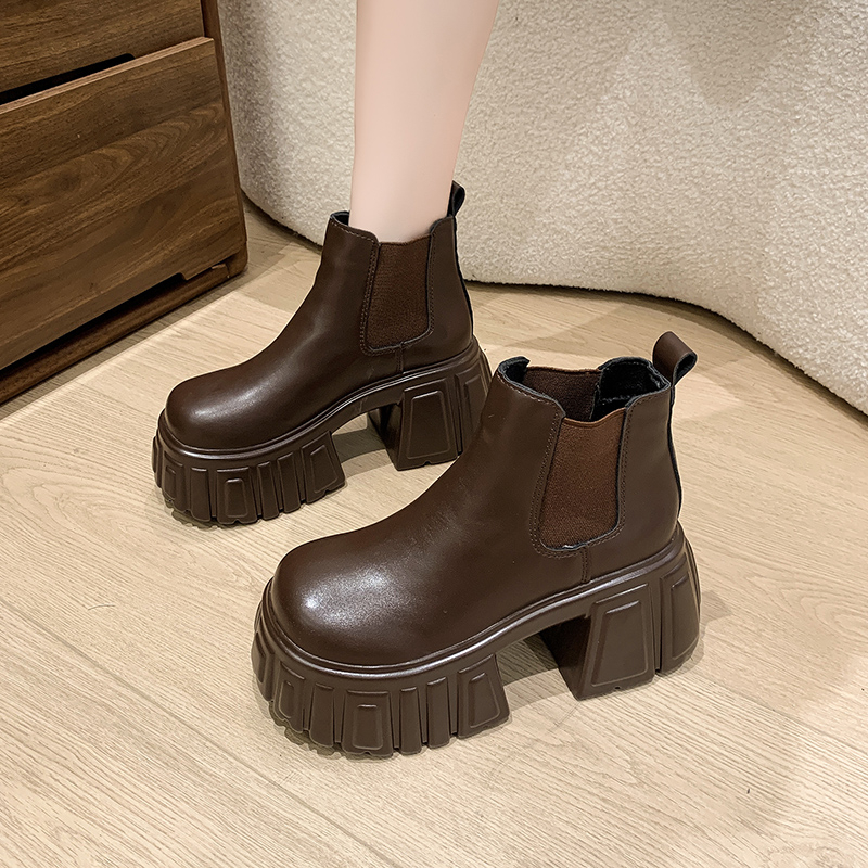 Thick-Soled Fleece-Lined Black Martin Boots for Women - 2024 Spring Autumn Chelsea Style Slim Ankle Boots for Winter Fashion Thick-Soled Fleece-Lined Black Martin Boots for Women - 2024 Spring Autumn Chelsea Style Slim Ankle Boots for Winter Fashion