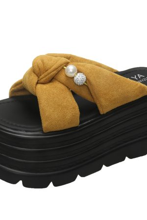 Thick-Soled Pearl Sandals for Women - Summer Bowknot Outdoor Style, High-End Feel, Perfect for Skirts and Short Stature