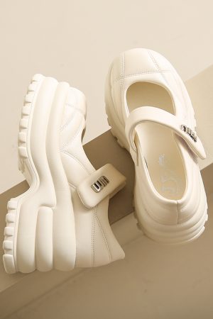Thick-Soled Platform Mary Jane Shoes for Women - Height-Increasing Casual Velcro Sports Shoes for Spring and Autumn 2024