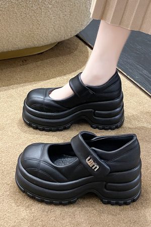 Thick-Soled Platform Mary Jane Shoes for Women - Height-Increasing Casual Velcro Sports Shoes for Spring and Autumn 2024