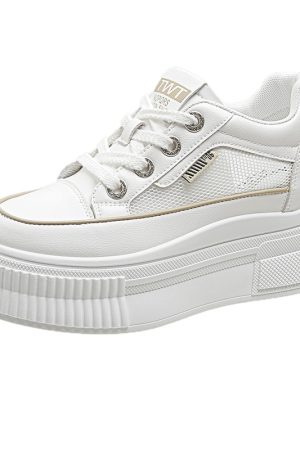 Thick-Soled White Sneakers for Women - 2023 Versatile Platform Shoes, Breathable Mesh Casual Sneakers
