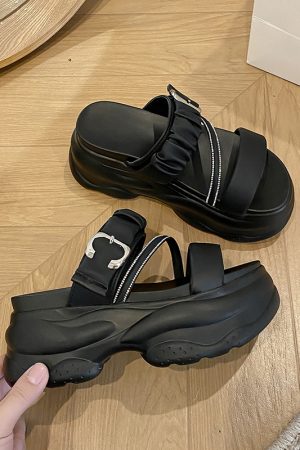 Thick-Soled White Toe-Post Sandals for Women - 2025 Summer Fairy Style Height-Increasing Beach Slippers, Size 34