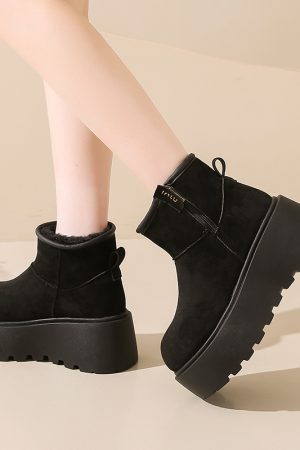 Thick-Soled Winter Snow Boots for Women, 2024 Height-Increasing Martin Boots with Plush Warm Northeastern Cotton