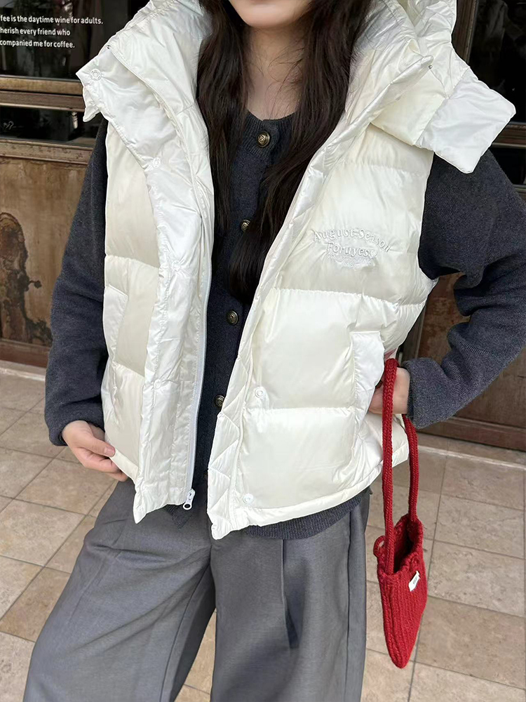 Thickened Warm Slim Fit Hooded Vest Jacket - Trendy Winter Outerwear with Slogan Design for Effortless Style Thickened Warm Slim Fit Hooded Vest Jacket - Trendy Winter Outerwear with Slogan Design for Effortless Style