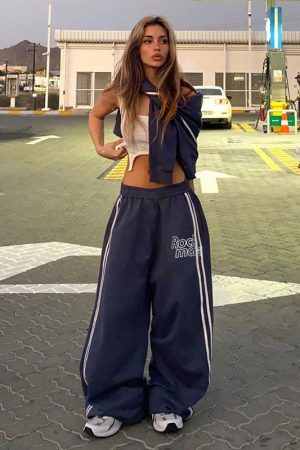 Thin Hip-Hop Embroidered Striped Color-Blocked Casual Pants for Women | Loose Versatile Stylish Dancewear Long Pants