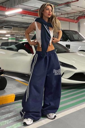 Thin Hip-Hop Embroidered Striped Color-Blocked Casual Pants for Women | Loose Versatile Stylish Dancewear Long Pants