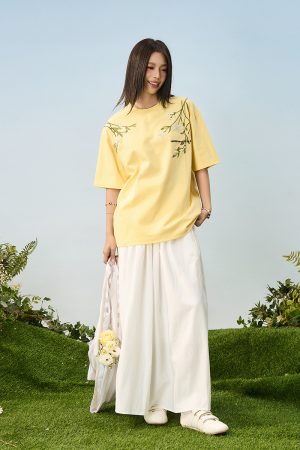 Thousand Needle Embroidery Monet Garden Series Versatile Loose Trendy Short Sleeve T-Shirt - Floral Print, Casual Style, Y2K Fashion