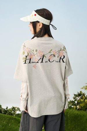 Thousand Needle Embroidery Monet Garden Series Versatile Loose Trendy Short Sleeve T-Shirt - Floral Print, Casual Style, Y2K Fashion