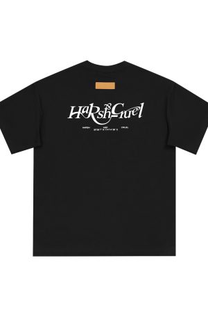 Three-Dimensional Plush Logo Text Cotton Knitted Short Sleeve T-Shirt - American Style Casual Fashion