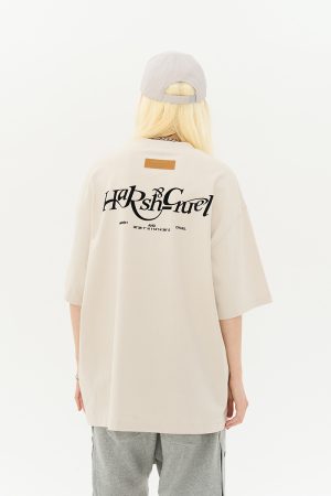 Three-Dimensional Plush Logo Text Cotton Knitted Short Sleeve T-Shirt - American Style Casual Fashion