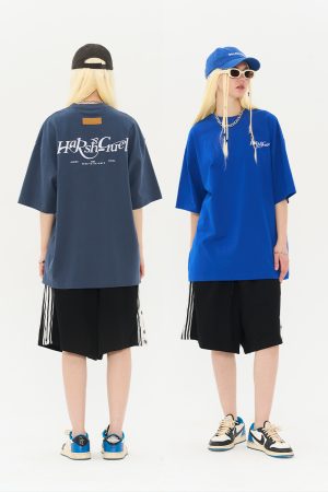 Three-Dimensional Plush Logo Text Cotton Knitted Short Sleeve T-Shirt - American Style Casual Fashion