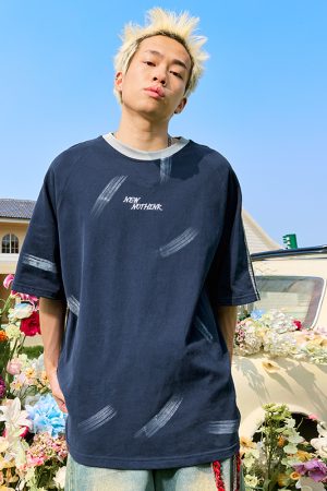 Three Stripes Letter Sports Leisure Short Sleeve T-Shirt - Vintage Loose Fit Unisex Style, 2025 Trendy Look