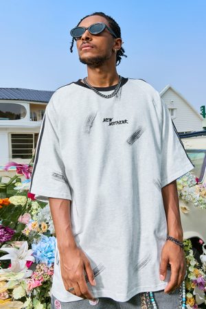 Three Stripes Letter Sports Leisure Short Sleeve T-Shirt - Vintage Loose Fit Unisex Style, 2025 Trendy Look