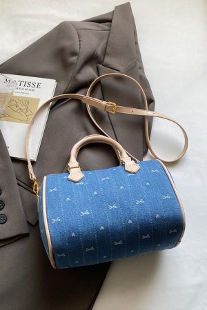 Trendy 2025 Summer Boston Bag - Casual Shoulder Bag with Bow Print, Small Design, Perfect for Y2K and Korean Style Fashion