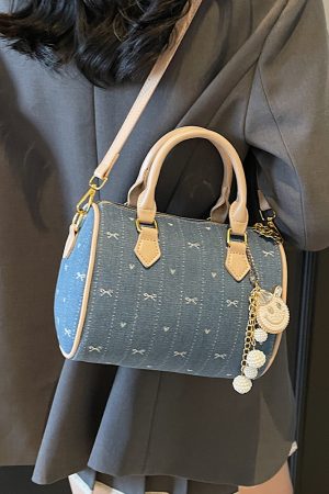Trendy 2025 Summer Boston Bag - Casual Shoulder Bag with Bow Print, Small Design, Perfect for Y2K and Korean Style Fashion
