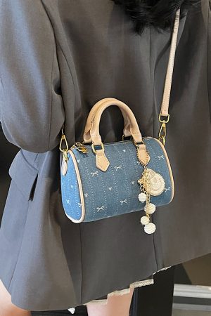 Trendy 2025 Summer Boston Bag - Casual Shoulder Bag with Bow Print, Small Design, Perfect for Y2K and Korean Style Fashion