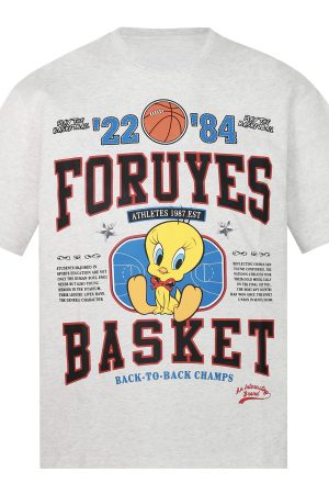 Trendy American Bird Basketball Letter Print Short Sleeve T-Shirt for Couples - Spring Summer Style, Casual Y2K Vibe