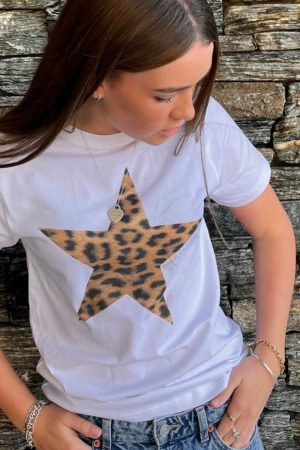 Trendy American Retro Leopard Print Star Letter Oversized Short Sleeve T-Shirt for Women - Y2K Hot Girl Style Top